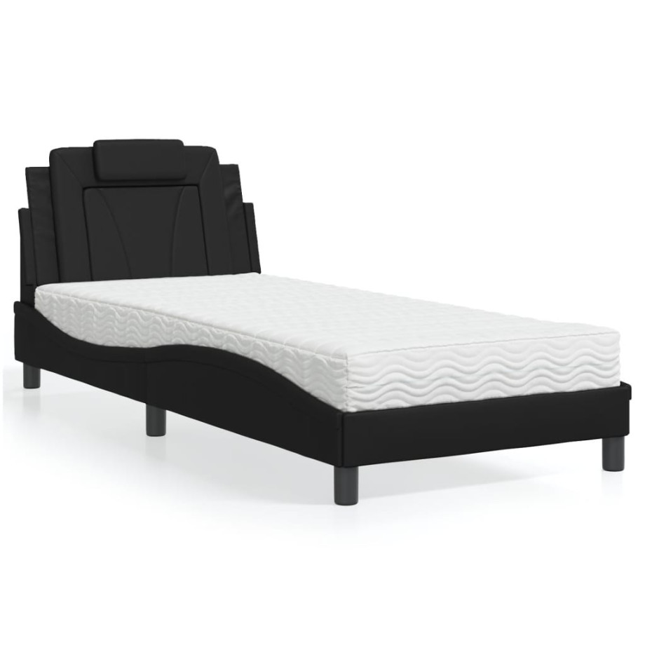 vidaXL Bed met matras kunstleer zwart 90x200 cm afbeelding 1