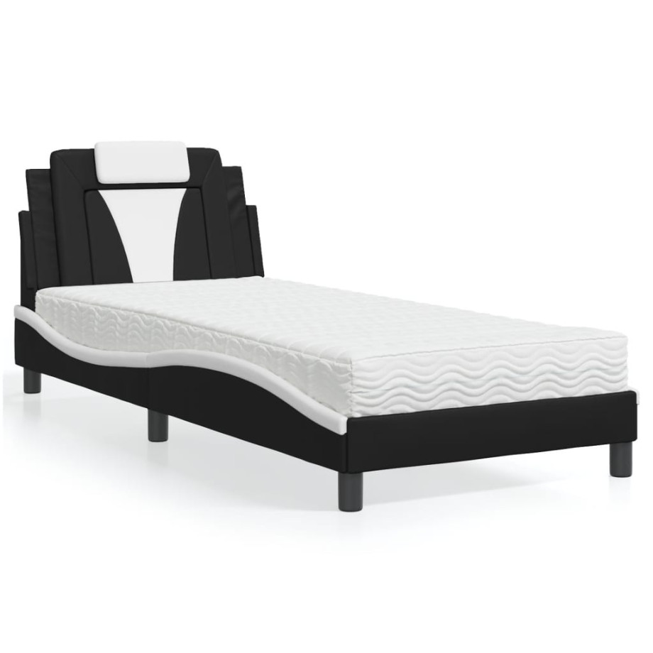 vidaXL Bed met matras kunstleer zwart en wit 90x200 cm afbeelding 1