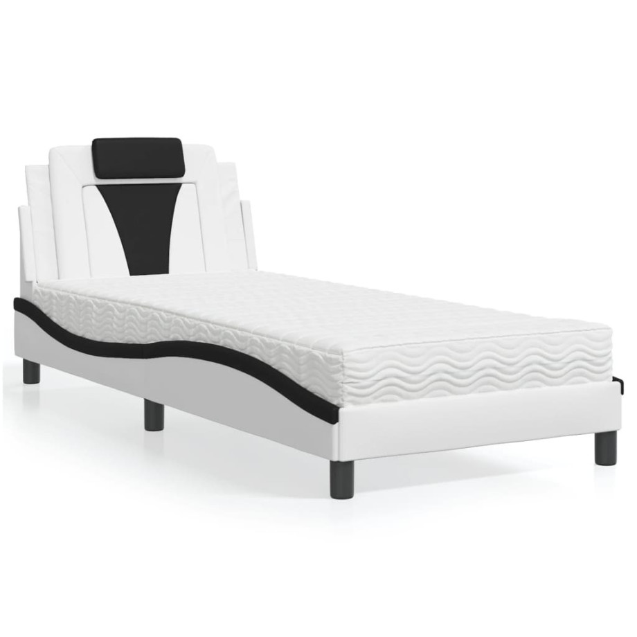 vidaXL Bed met matras kunstleer zwart en wit 90x200 cm vidaXL Bed met matras kunstleer zwart en wit 90x200 cm afbeelding 1