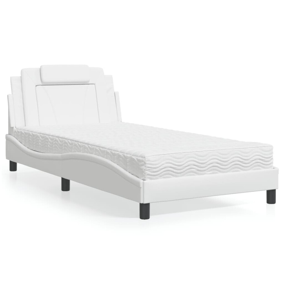 vidaXL Bed "Viana" met matras kunstleer wit 100x200 cm afbeelding 1