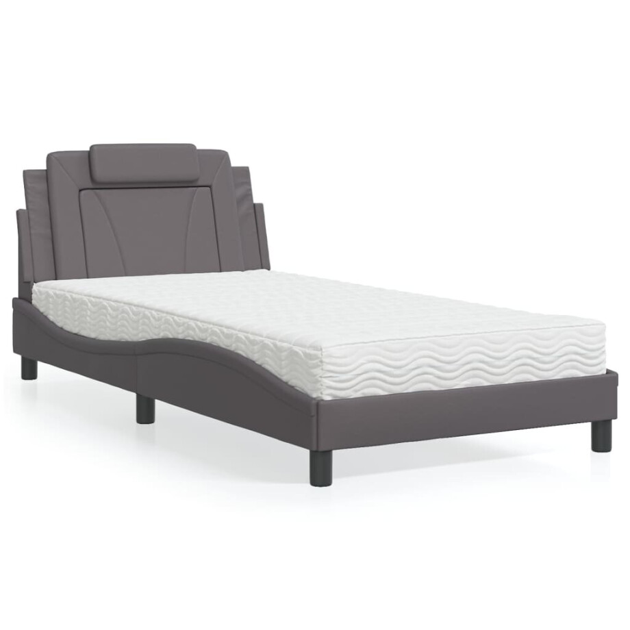 vidaXL Bed "Viana" met matras kunstleer grijs 100x200 cm afbeelding 1