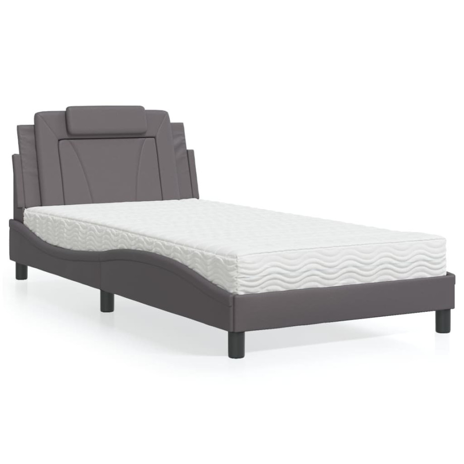 vidaXL Bed met matras kunstleer grijs 100x200 cm afbeelding 1