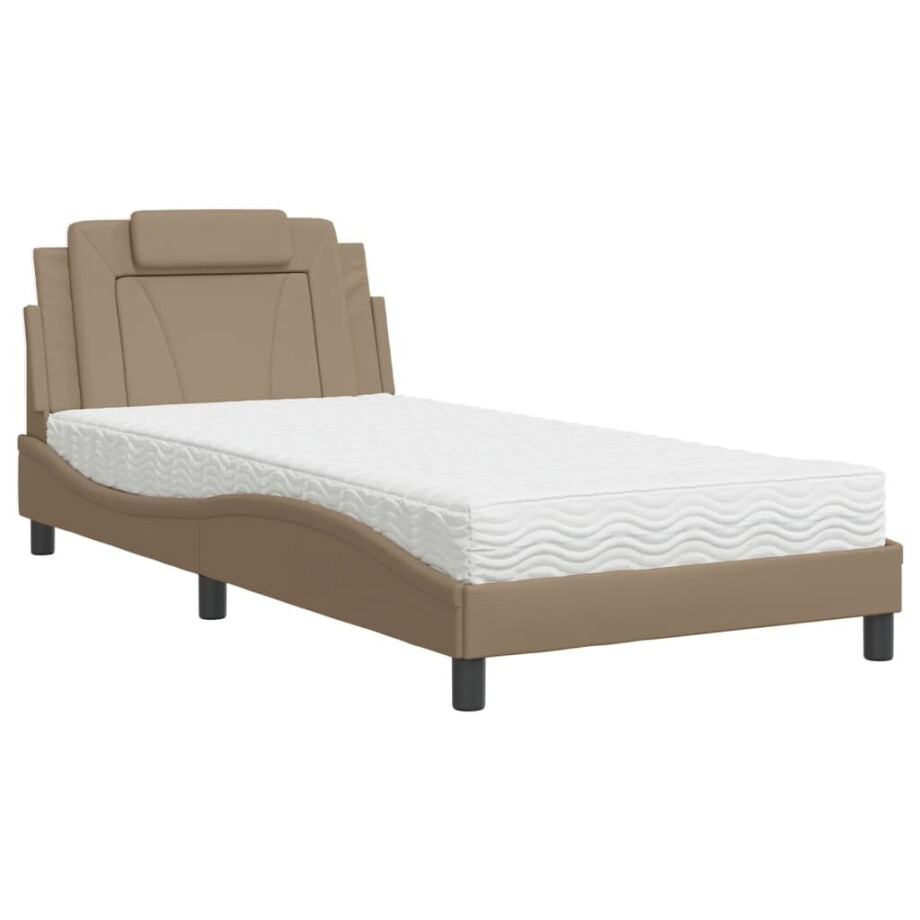 vidaXL Bed "Viana" met matras kunstleer cappuccinokleurig 100x200 cm afbeelding 1
