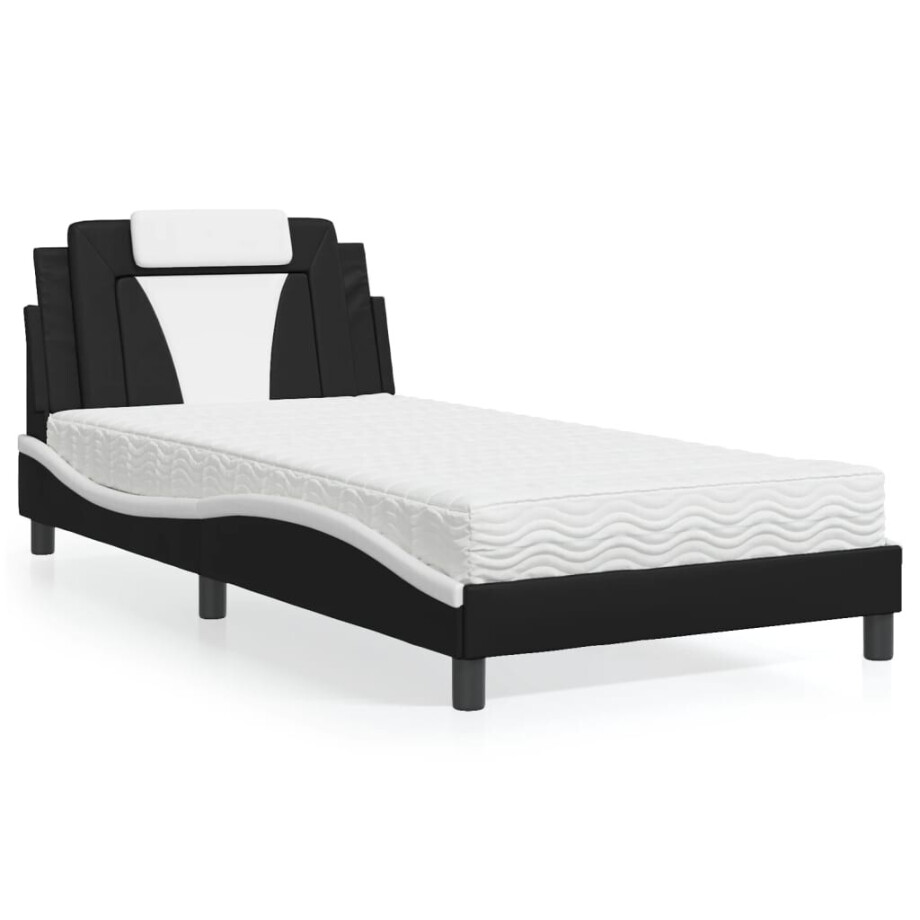 vidaXL Bed "Viana" met matras kunstleer zwart en wit 100x200 cm afbeelding 1