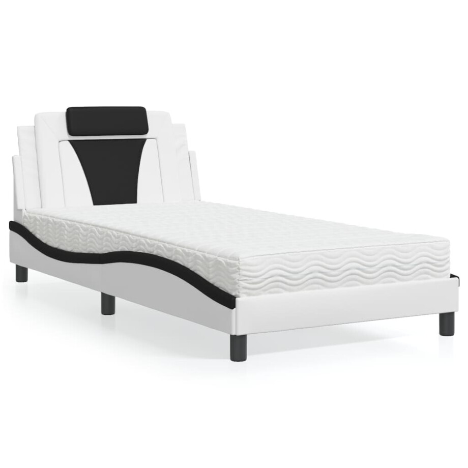 vidaXL Bed "Viana" met matras kunstleer wit en zwart 100x200 cm afbeelding 1
