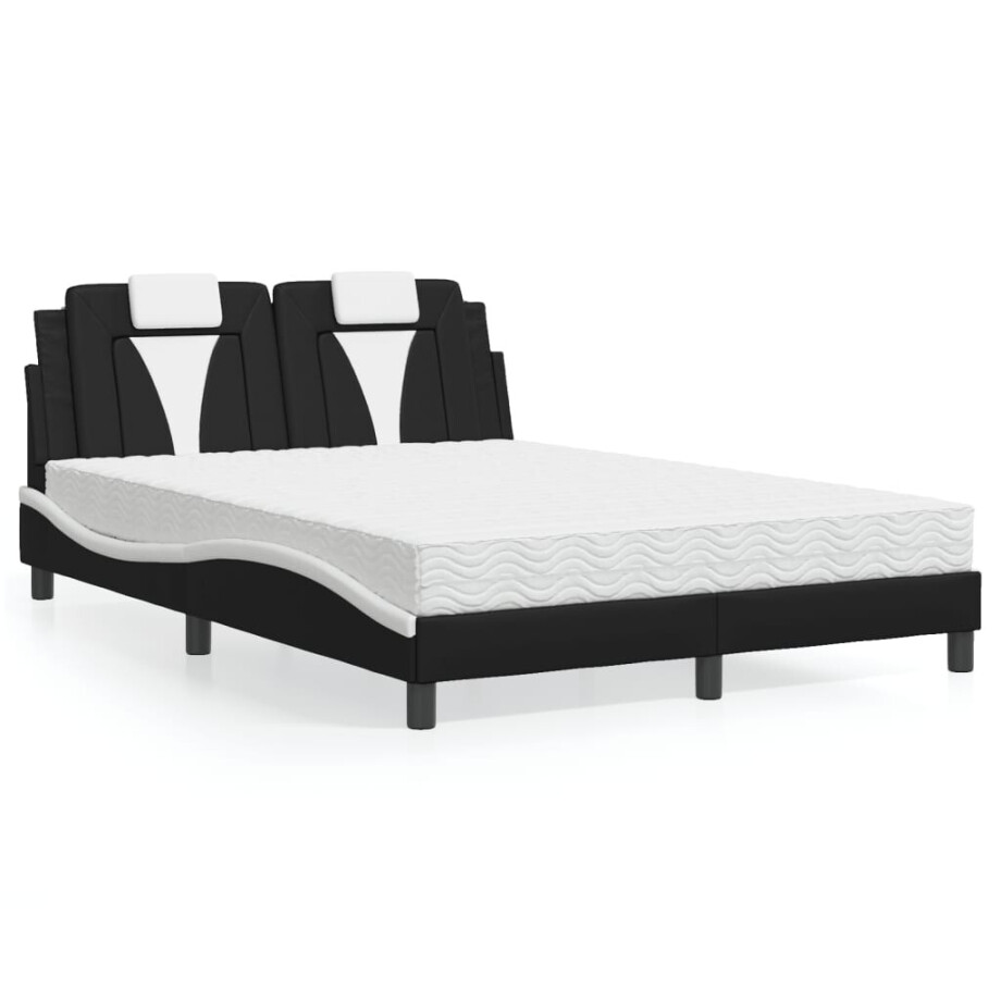 vidaXL Bed "Viana" met matras kunstleer zwart en wit 140x190 cm afbeelding 1