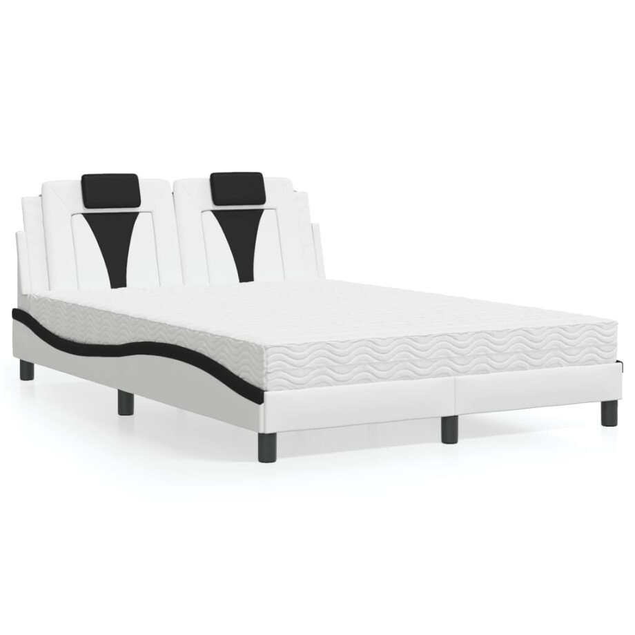vidaXL Bed "Viana" met matras kunstleer wit en zwart 140x190 cm afbeelding 1