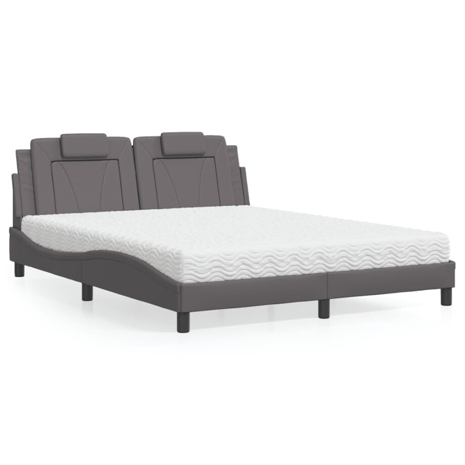 vidaXL Bed "Viana" met matras kunstleer grijs 160x200 cm vidaXL Bed "Viana" met matras kunstleer grijs 160x200 cm afbeelding 1
