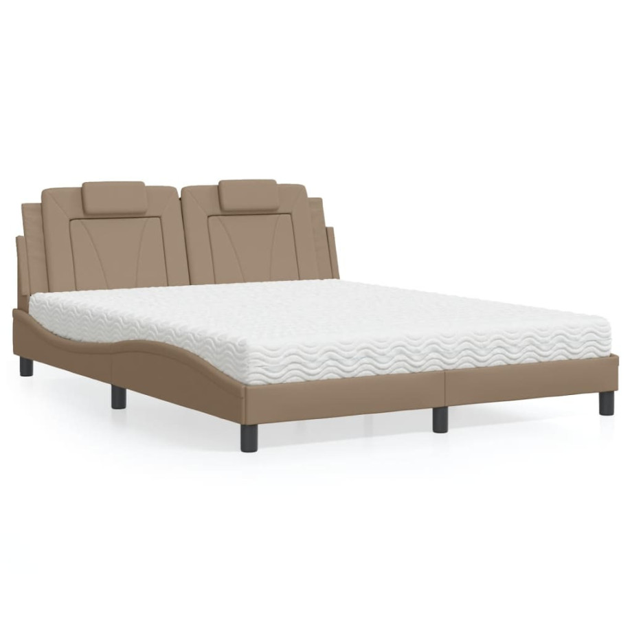 vidaXL Bed "Viana" met matras kunstleer cappuccinokleurig 160x200 cm afbeelding 1
