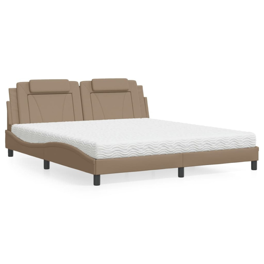 vidaXL Bed met matras kunstleer cappuccinokleurig 180x200 cm afbeelding 1