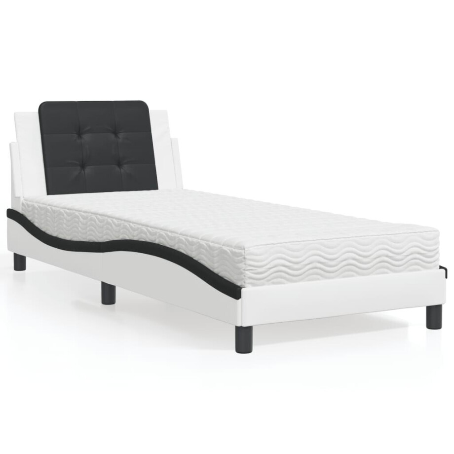 vidaXL Bedframe zonder matras "Zadar" kunstleer wit en zwart 90x190 cm afbeelding 1