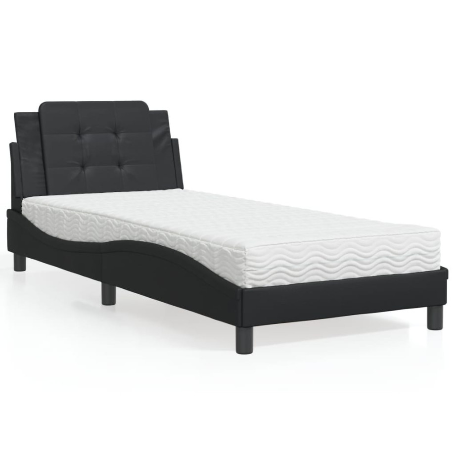 vidaXL Bed met matras kunstleer zwart 90x200 cm afbeelding 1