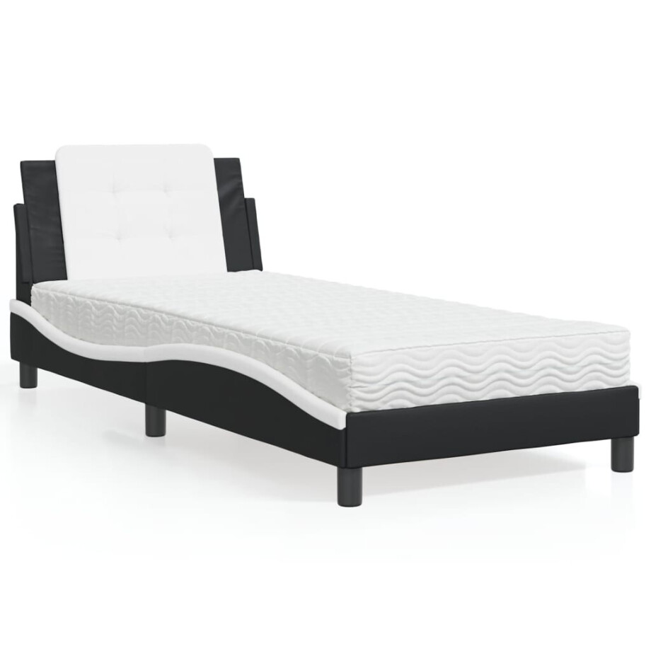 vidaXL Bedframe zonder matras "Zadar" kunstleer zwart en wit 100x200 cm afbeelding 1