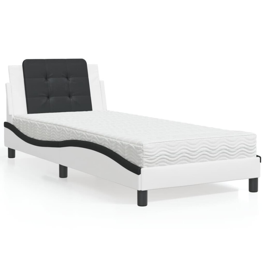 vidaXL Bedframe zonder matras "Zadar" kunstleer wit en zwart 100x200 cm afbeelding 1