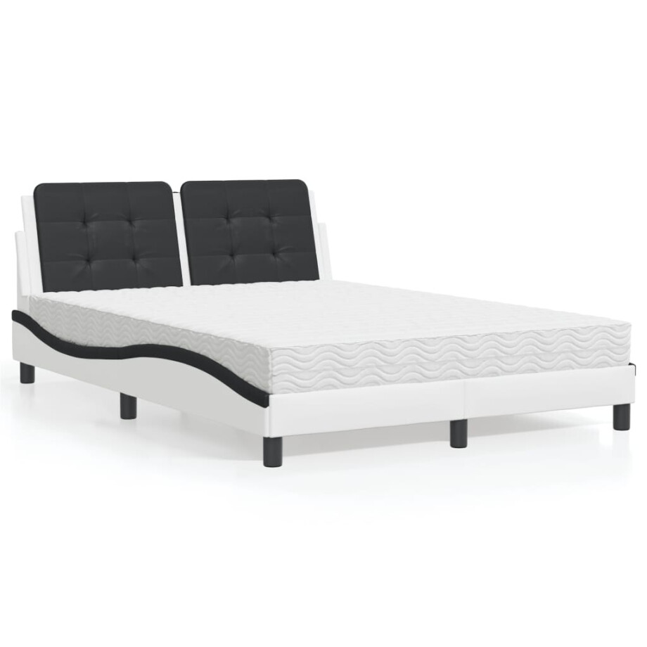 vidaXL Bedframe zonder matras "Zadar" kunstleer wit en zwart 140x190 cm afbeelding 1