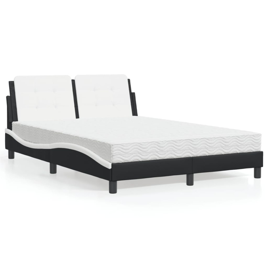 vidaXL Bed met matras kunstleer zwart en wit 140x200 cm afbeelding 1