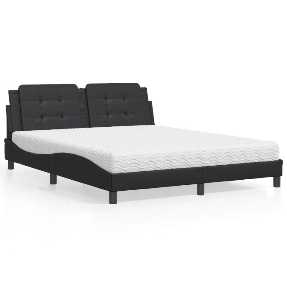 vidaXL Bed met matras "Zadar" kunstleer zwart 160x200 cm vidaXL Bed met matras "Zadar" kunstleer zwart 160x200 cm afbeelding 1