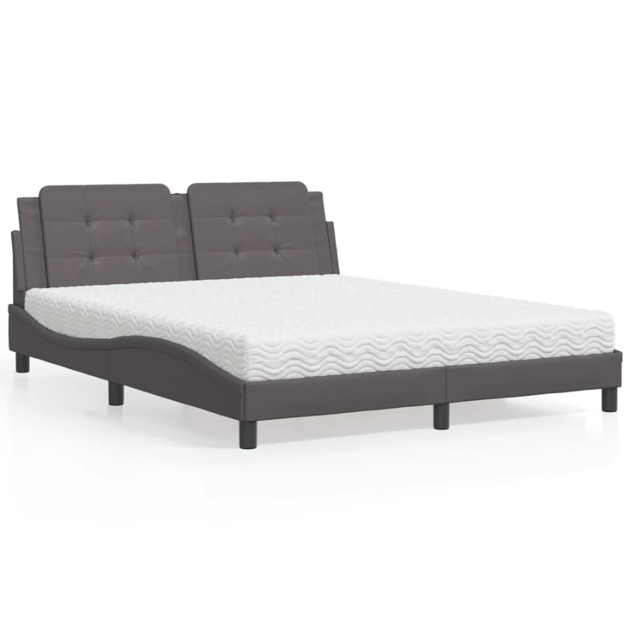vidaXL Bed met matras "Zadar" kunstleer grijs 160x200 cm afbeelding 1