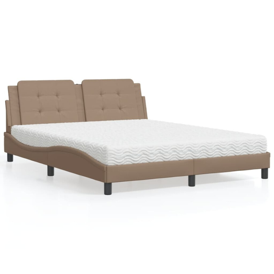 vidaXL Bed met matras "Zadar" kunstleer cappuccinokleurig 160x200 cm vidaXL Bed met matras "Zadar" kunstleer cappuccinokleurig 160x200 cm afbeelding 1