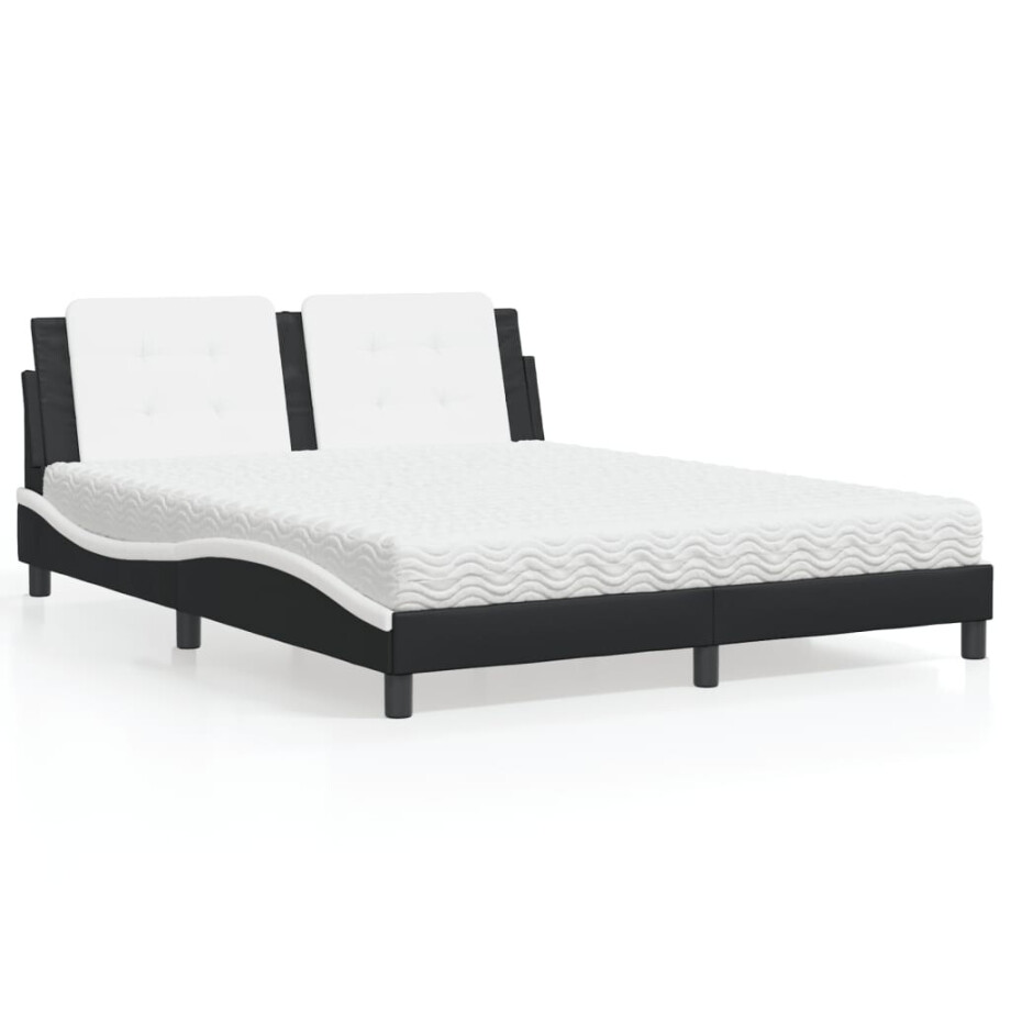 vidaXL Bed met matras "Zadar" kunstleer zwart en wit 160x200 cm afbeelding 1