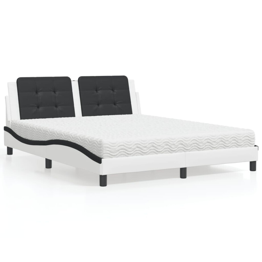 vidaXL Bed met matras "Zadar" kunstleer wit en zwart 160x200 cm afbeelding 1