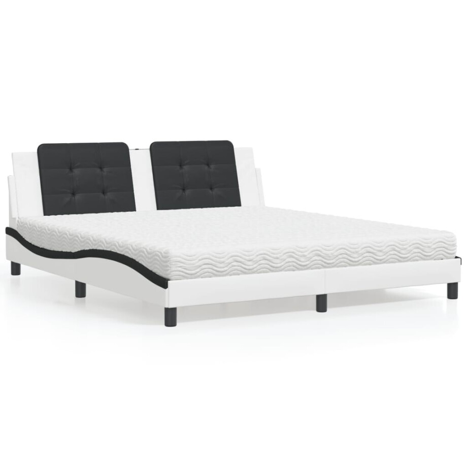 vidaXL Bed met matras "Zadar" kunstleer wit en zwart 180x200 cm afbeelding 1