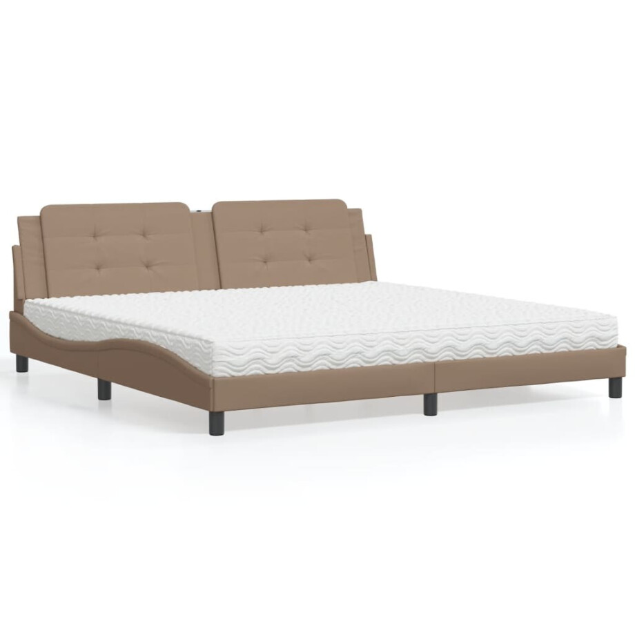 vidaXL Bed met matras "Zadar" kunstleer cappuccinokleurig 200x200 cm afbeelding 1
