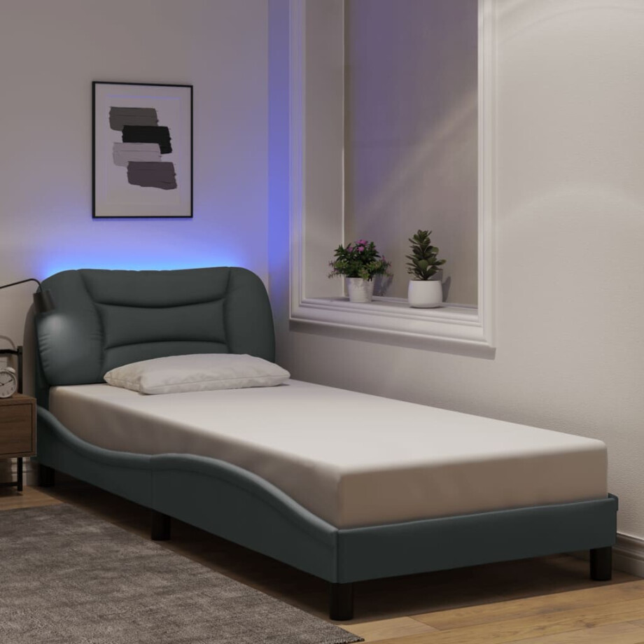 vidaXL Bedframe met LED zonder matras "Hvar" 80x200 cm stof lichtgrijs afbeelding 1