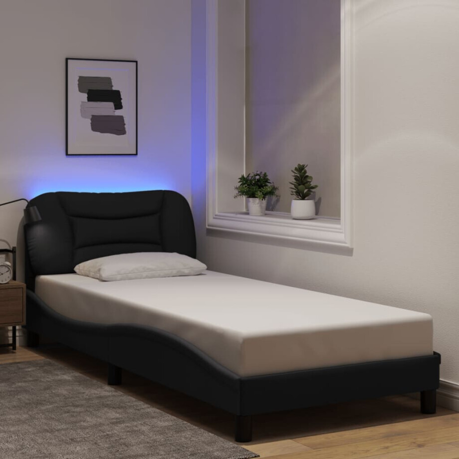 vidaXL Bedframe met LED zonder matras "Hvar" 80x200 cm stof zwart afbeelding 1