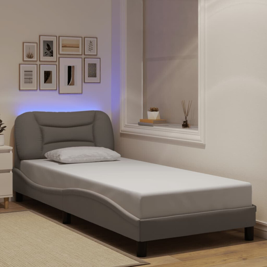 vidaXL Bedframe met LED zonder matras "Hvar" 80x200 cm stof taupe afbeelding 1