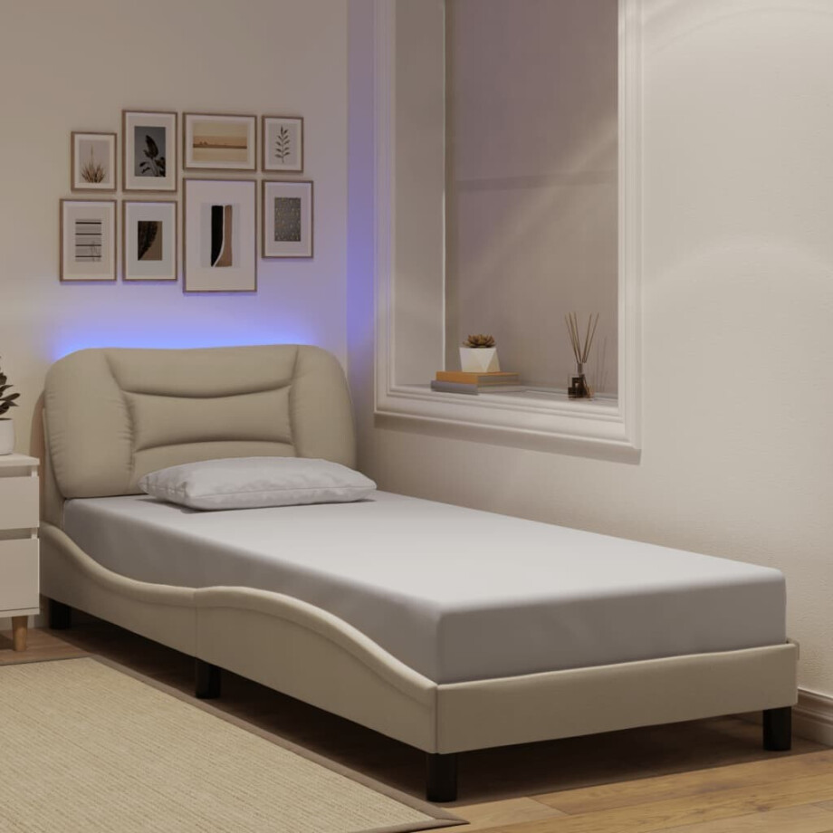vidaXL Bedframe met LED zonder matras "Hvar" 80x200 cm stof crème vidaXL Bedframe met LED zonder matras "Hvar" 80x200 cm stof crème afbeelding 1