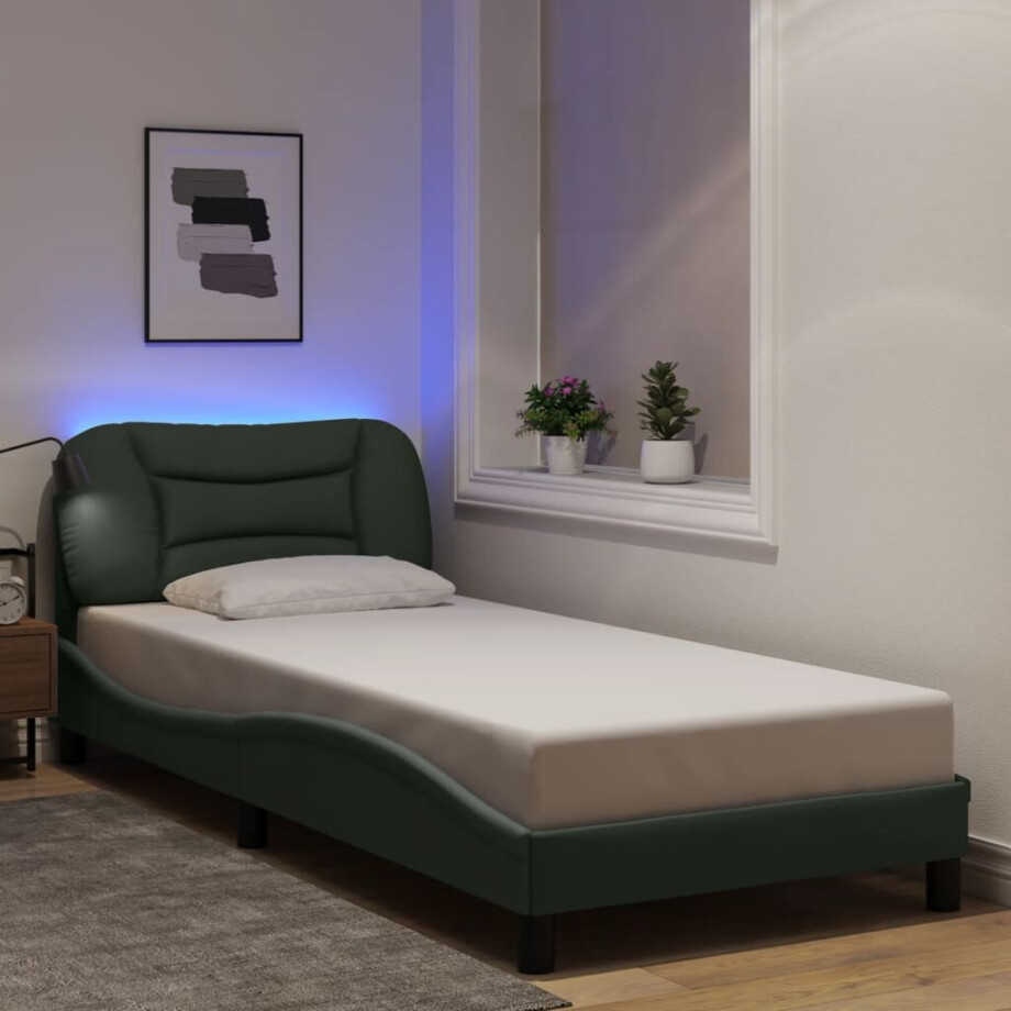 vidaXL Bedframe met LED zonder matras "Hvar" 90x190 cm stof donkergrijs afbeelding 1