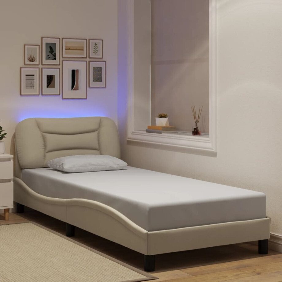 vidaXL Bedframe met LED zonder matras "Hvar" 90x190 cm stof crèmekleurig afbeelding 1