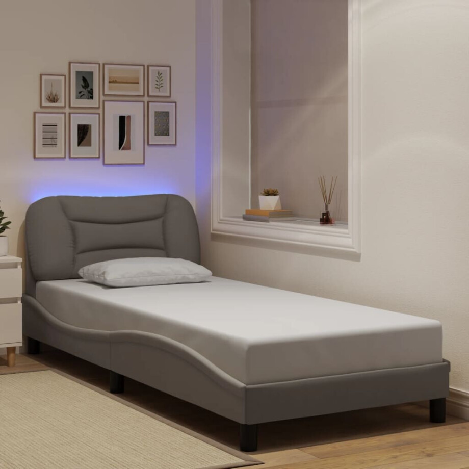 vidaXL Bedframe met LED zonder matras "Hvar" 90x200 cm stof taupe vidaXL Bedframe met LED zonder matras "Hvar" 90x200 cm stof taupe afbeelding 1