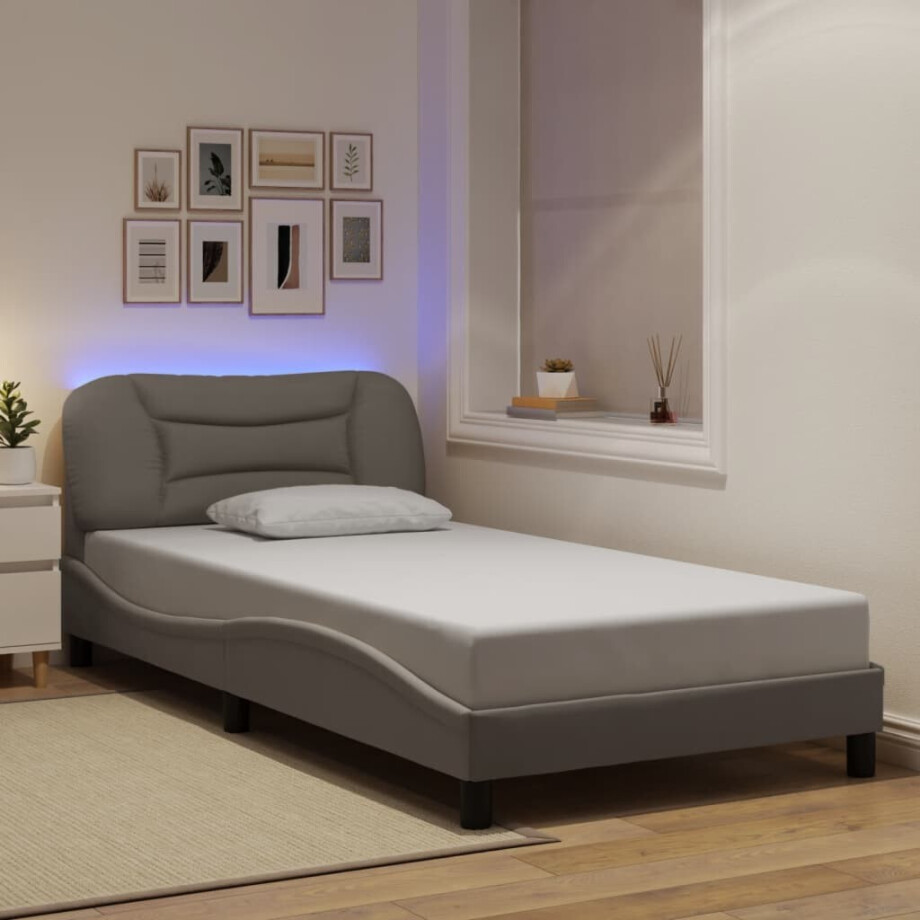 vidaXL Bedframe met LED zonder matras "Hvar" 100x200 cm stof Taupe afbeelding 1