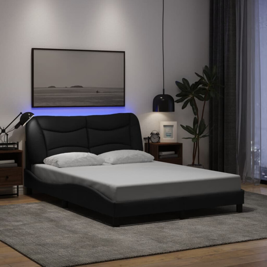 vidaXL Bedframe met LED zonder matras "Hvar" 140x200 cm stof zwart afbeelding 1