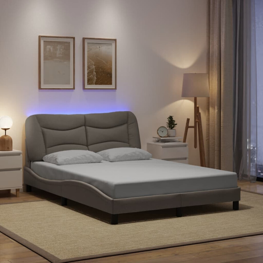 vidaXL Bedframe met LED zonder matras "Hvar" 140x200 cm stof taupe vidaXL Bedframe met LED zonder matras "Hvar" 140x200 cm stof taupe afbeelding 1