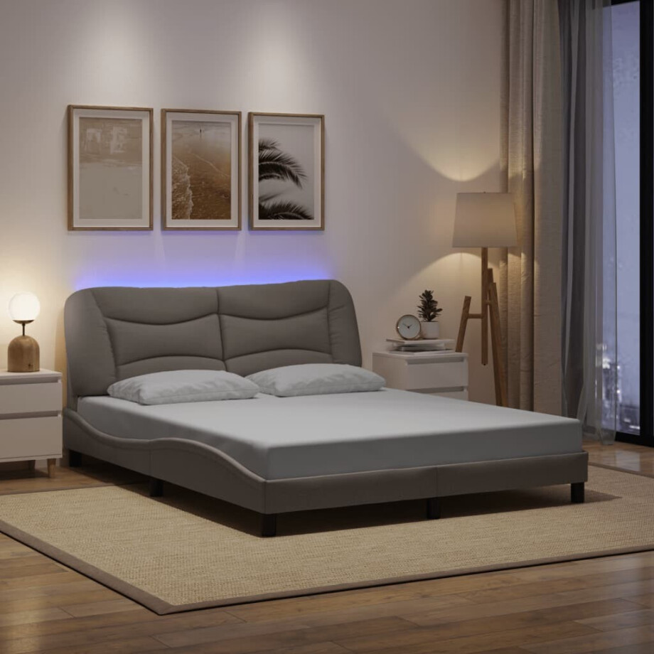 vidaXL Bedframe met LED zonder matras "Hvar" 160x200 cm stof taupe afbeelding 1