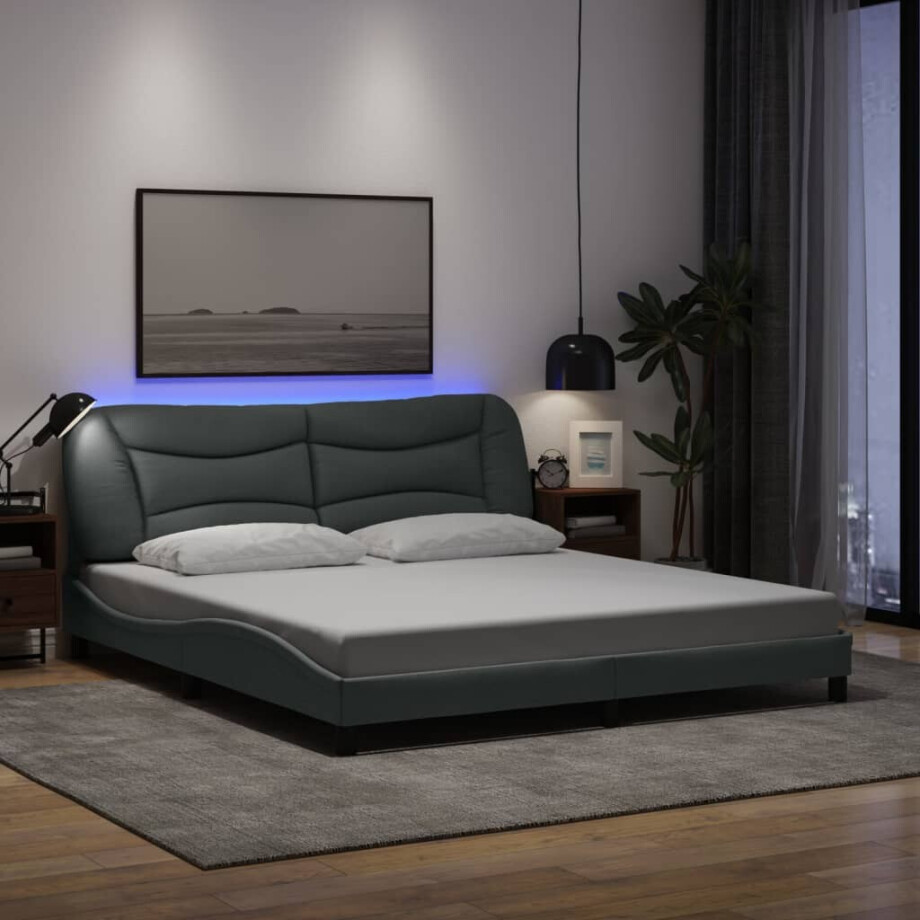vidaXL Bedframe met LED zonder matras "Hvar" stof 180x200 cm lichtgrijs afbeelding 1