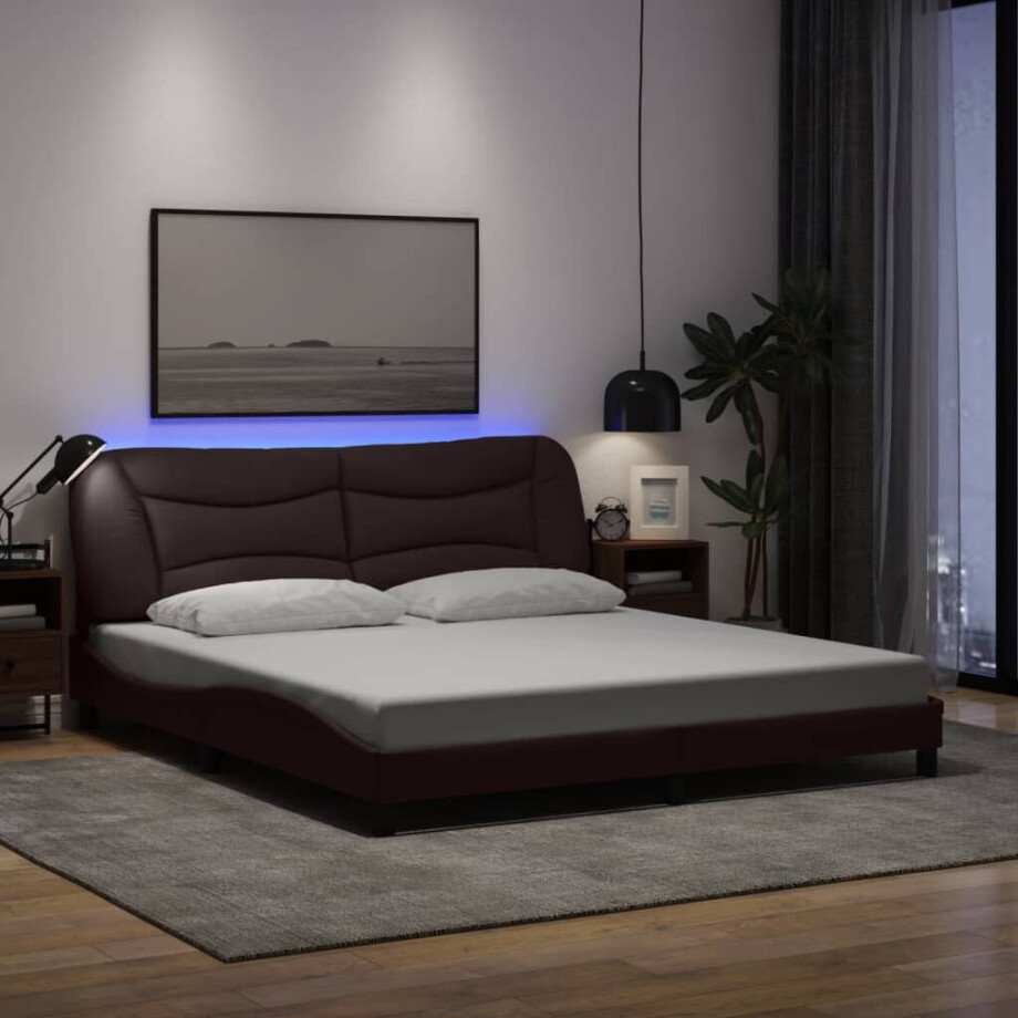 vidaXL Bedframe met LED zonder matras "Hvar" 180x200 cm stof donkerbruin vidaXL Bedframe met LED zonder matras "Hvar" 180x200 cm stof donkerbruin afbeelding 1