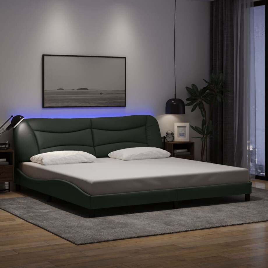 vidaXL Bedframe met LED zonder matras "Hvar" 200x200 cm stof donkergrijs vidaXL Bedframe met LED zonder matras "Hvar" 200x200 cm stof donkergrijs afbeelding 1