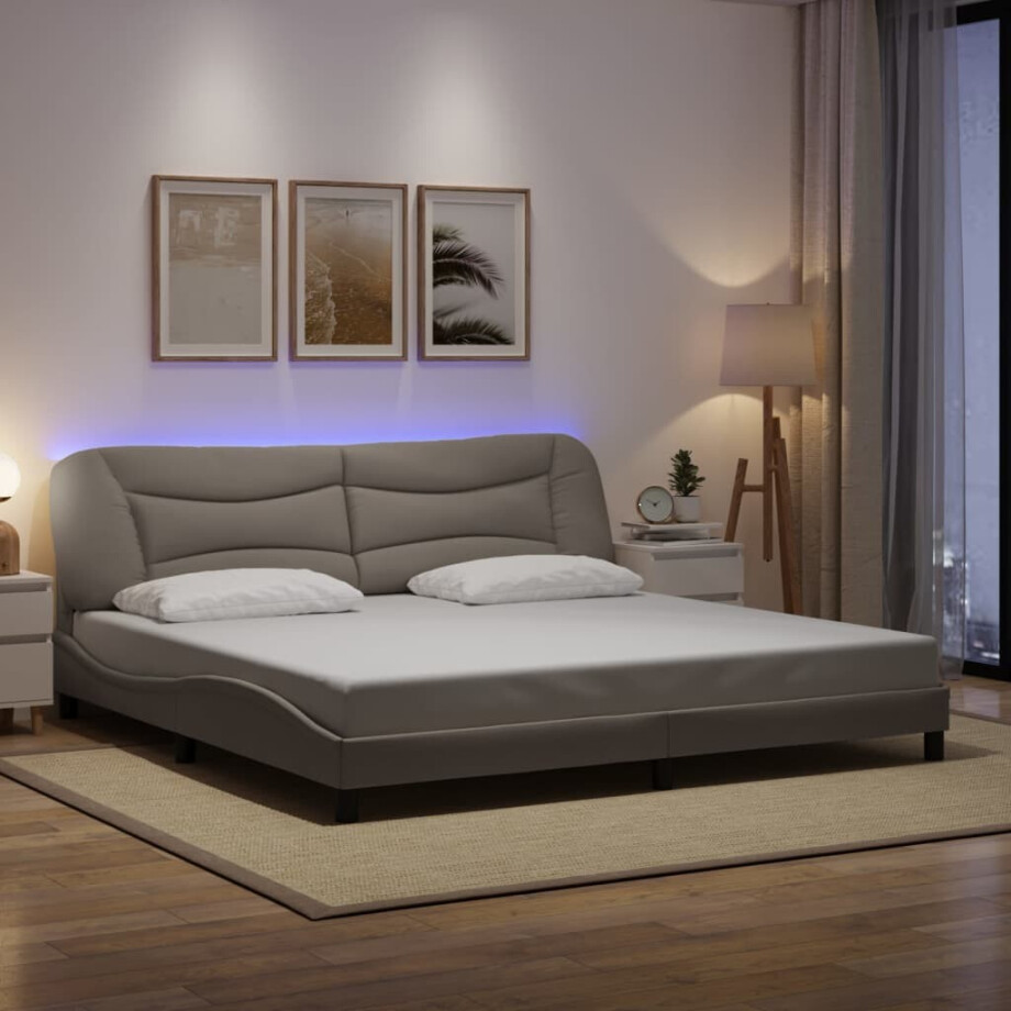 vidaXL Bedframe met LED zonder matras "Hvar" 200x200 cm stof taupe afbeelding 1