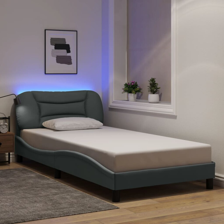 vidaXL Bedframe met LED zonder matras "Hvar" stof lichtgrijs 100x190 cm afbeelding 1