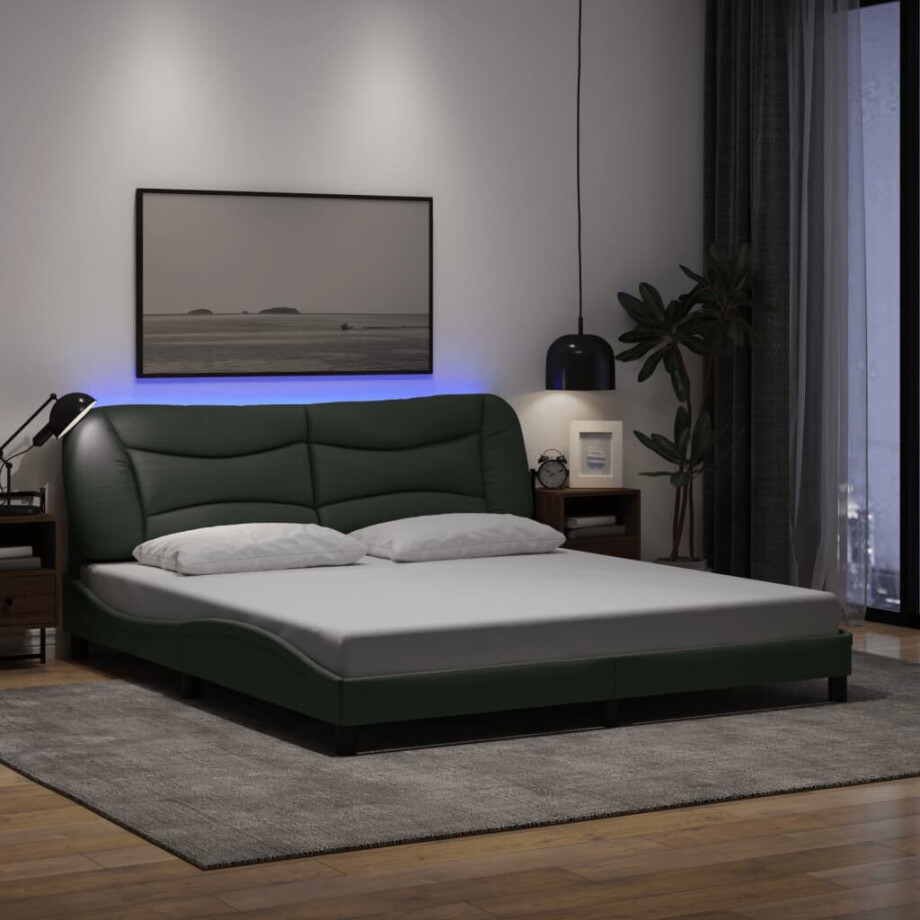 vidaXL Bedframe met LED zonder matras "Hvar" stof donkergrijs 183x213 cm afbeelding 1