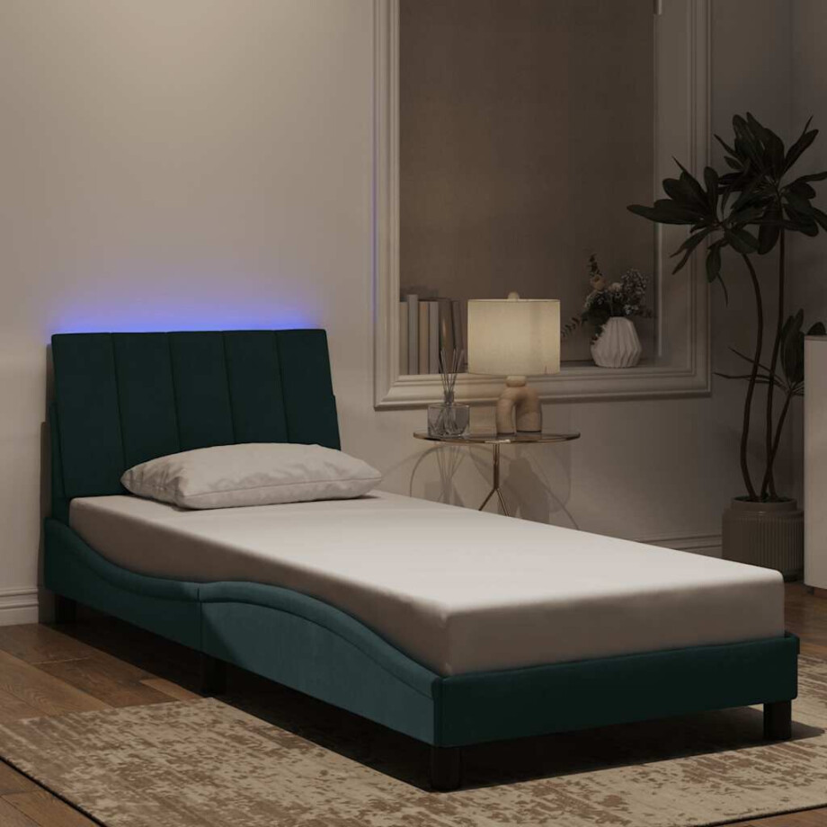 vidaXL Bedframe met LED zonder matras "Hanko" fluweel donkergroen 90x190 cm afbeelding 1