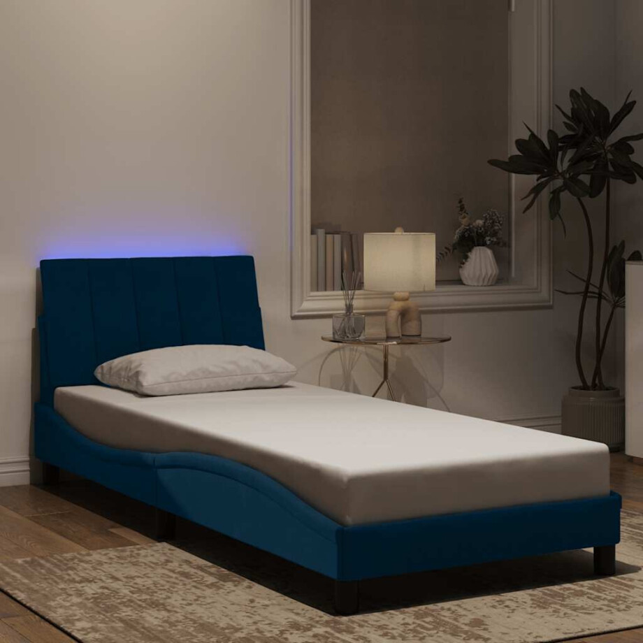 vidaXL Bedframe met LED zonder matras "Hanko" fluweel blauw 90x190 cm afbeelding 1
