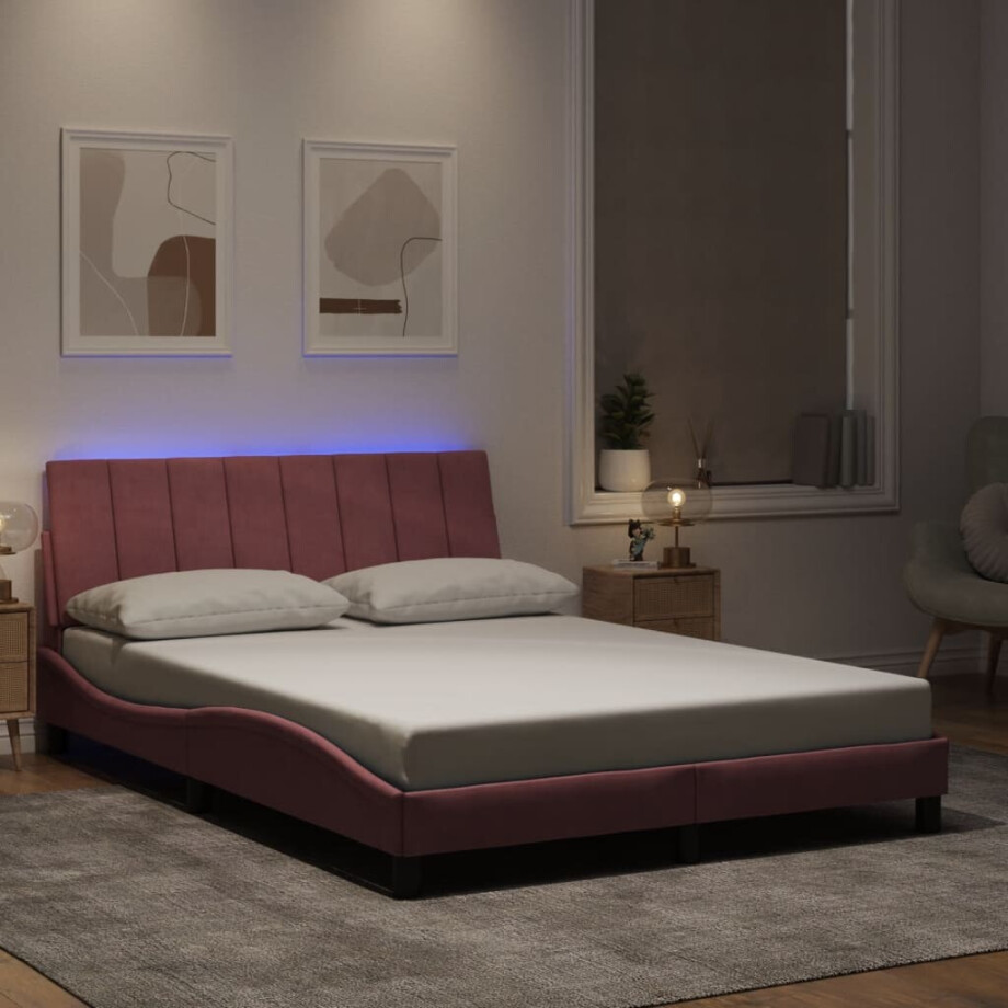 vidaXL Bedframe met LED zonder matras "Hanko" fluweel roze 120x200 cm afbeelding 1