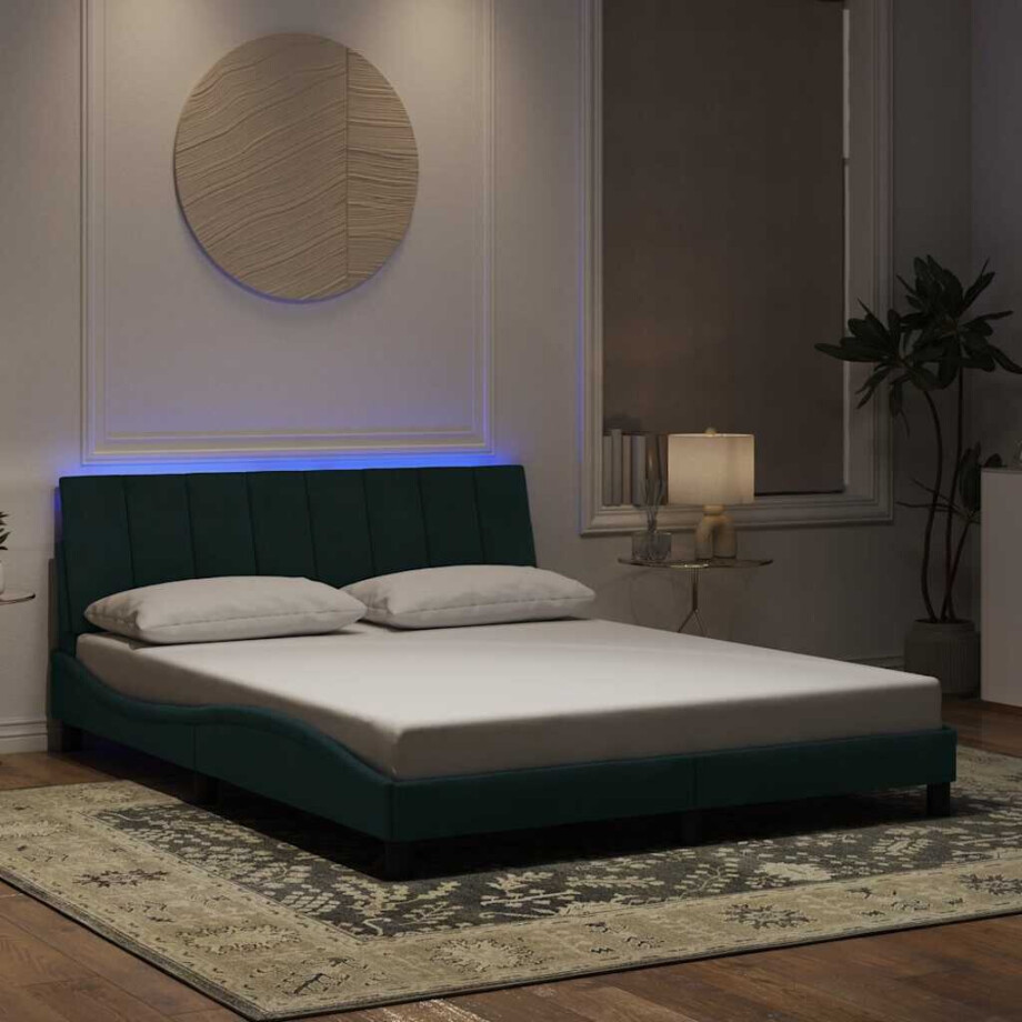 vidaXL Bedframe met LED zonder matras "Hanko" fluweel donkergroen 160x200 cm vidaXL Bedframe met LED zonder matras "Hanko" fluweel donkergroen 160x200 cm afbeelding 1