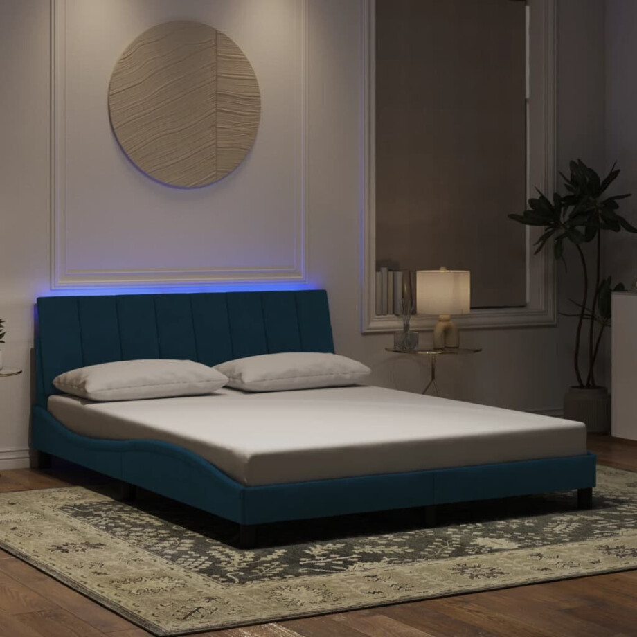 vidaXL Bedframe met LED zonder matras "Hanko" fluweel blauw 160x200 cm afbeelding 1