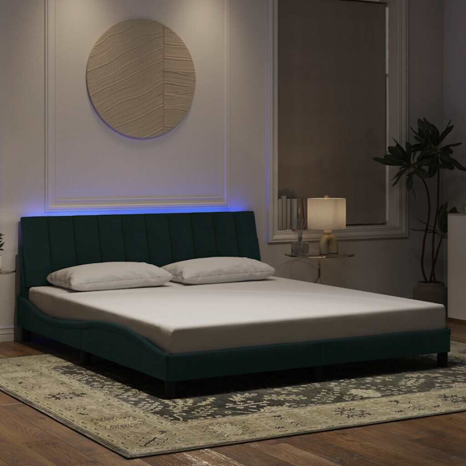 vidaXL Bedframe met LED zonder matras "Hanko" fluweel donkergroen 180x200 cm afbeelding 1